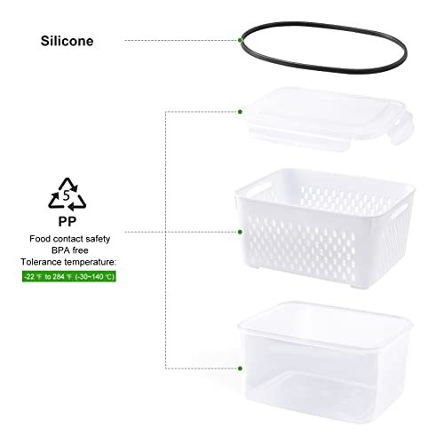 5 PCS Large Fruit Containers for Fridge - Leakproof Food Storage Containers with Removable Colander - Dishwasher & microwave safe Produce Containers Keep Fruits, Vegetables, Berry, Meat Fresh longer - My Kitchen Products