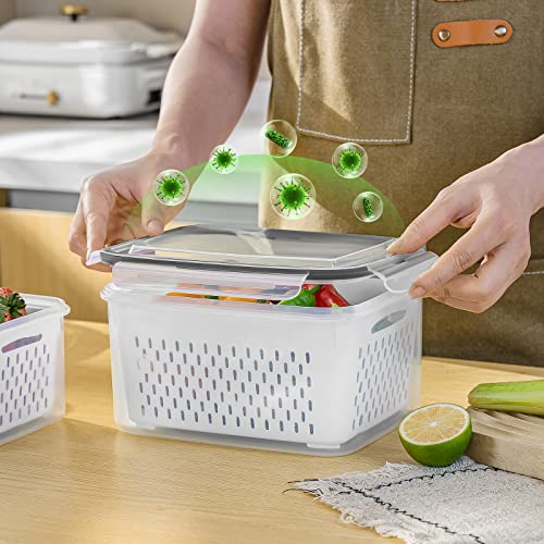 5 PCS Large Fruit Containers for Fridge - Leakproof Food Storage Containers with Removable Colander - Dishwasher & microwave safe Produce Containers Keep Fruits, Vegetables, Berry, Meat Fresh longer - My Kitchen Products