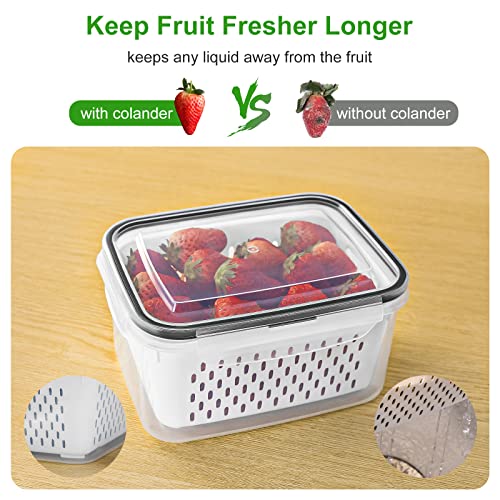 5 PCS Large Fruit Containers for Fridge - Leakproof Food Storage Containers with Removable Colander - Dishwasher & microwave safe Produce Containers Keep Fruits, Vegetables, Berry, Meat Fresh longer - My Kitchen Products