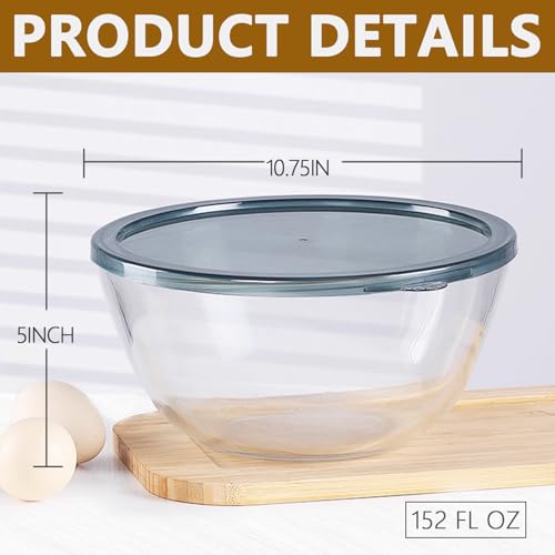 5 Quart Deep Big Glass Bowl with Lid,10 Inch Large Glass Mixing Bowl for Sourdough Bread Kitchen Salad Bread Storage, For Prepping, Marinating & Brining Kimch - My Kitchen Products