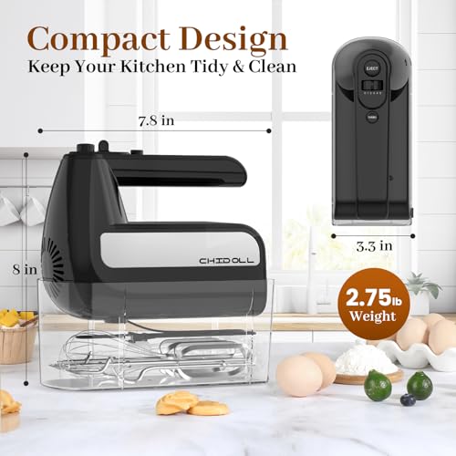 5-Speed Electric Hand Mixer, 800W Handheld Mixer with Turbo for Baking & Cooking, Kitchen Food Mixer with Storage Case & 6 Stainless Steel Attachments (2 Beaters, 2 Dough Hooks, 2 Whisks)-Black - My Kitchen Products