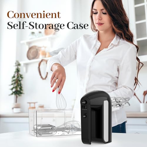 5-Speed Electric Hand Mixer, 800W Handheld Mixer with Turbo for Baking & Cooking, Kitchen Food Mixer with Storage Case & 6 Stainless Steel Attachments (2 Beaters, 2 Dough Hooks, 2 Whisks)-Black - My Kitchen Products