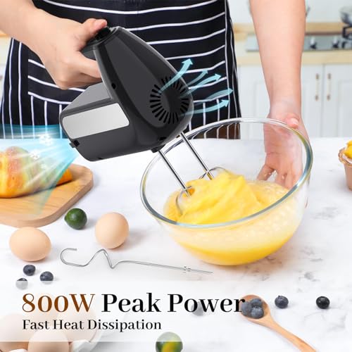 5-Speed Electric Hand Mixer, 800W Handheld Mixer with Turbo for Baking & Cooking, Kitchen Food Mixer with Storage Case & 6 Stainless Steel Attachments (2 Beaters, 2 Dough Hooks, 2 Whisks)-Black - My Kitchen Products