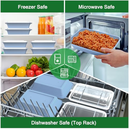 50 Pack (100-Piece) 32 oz Meal Prep Containers Reusable with Easy Open Lids, Sturdy Leakproof Food Safe, Microwave Freezer Dishwasher Safe, To Go Take Out Plastic Food Storage Pans with Lids, Blue - My Kitchen Products