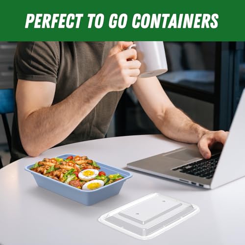 50 Pack (100-Piece) 32 oz Meal Prep Containers Reusable with Easy Open Lids, Sturdy Leakproof Food Safe, Microwave Freezer Dishwasher Safe, To Go Take Out Plastic Food Storage Pans with Lids, Blue - My Kitchen Products