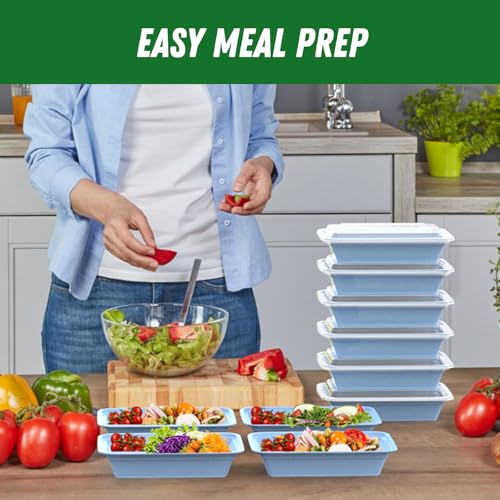 50 Pack (100-Piece) 32 oz Meal Prep Containers Reusable with Easy Open Lids, Sturdy Leakproof Food Safe, Microwave Freezer Dishwasher Safe, To Go Take Out Plastic Food Storage Pans with Lids, Blue - My Kitchen Products