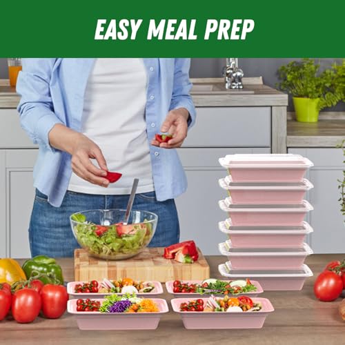 50 Pack (100-Piece) 32 oz Meal Prep Containers Reusable with Easy Open Lids, Sturdy Leakproof Food Safe, Microwave Freezer Dishwasher Safe, To Go Take Out Plastic Food Storage Pans with Lids, Pink - My Kitchen Products