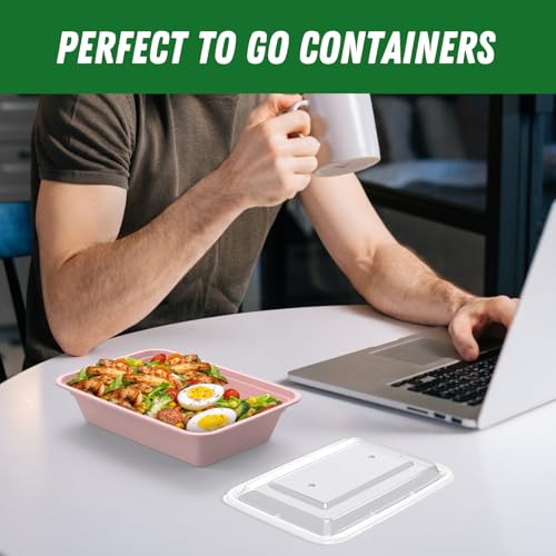 50 Pack (100-Piece) 32 oz Meal Prep Containers Reusable with Easy Open Lids, Sturdy Leakproof Food Safe, Microwave Freezer Dishwasher Safe, To Go Take Out Plastic Food Storage Pans with Lids, Pink - My Kitchen Products
