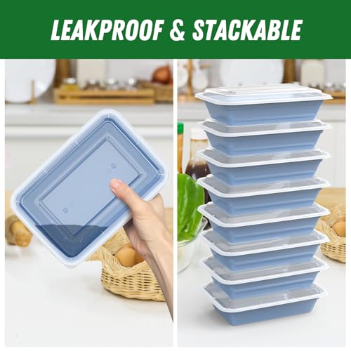 50 Pack (100-Piece) 32 oz Meal Prep Containers Reusable with Easy Open Lids, Sturdy Leakproof Food Safe, Microwave Freezer Dishwasher Safe, To Go Take Out Plastic Food Storage Pans with Lids, Blue - My Kitchen Products