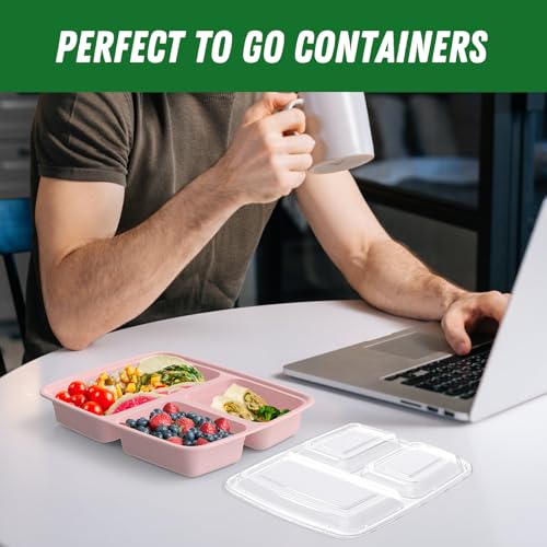 50 Pack (100-Piece) 32 oz Meal Prep Containers Reusable with Lids 3-Compartment, To Go Take Out Plastic Food Storage Containers, Sturdy Leakproof Food Safe, Microwave Freezer Dishwasher Safe, Pink - My Kitchen Products