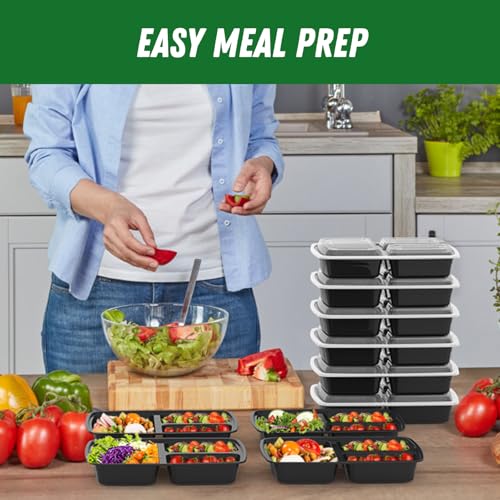 50 Pack (100-Piece) 32 oz Meal Prep Containers Reusable with Lids 3-Compartment, To Go Take Out Plastic Food Storage Containers, Sturdy Leakproof Food Safe, Microwave Freezer Dishwasher Safe, Black - My Kitchen Products