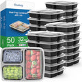 50 Pack (100-Piece) 32 oz Meal Prep Containers Reusable with Lids 3-Compartment, To Go Take Out Plastic Food Storage Containers, Sturdy Leakproof Food Safe, Microwave Freezer Dishwasher Safe, Black - My Kitchen Products