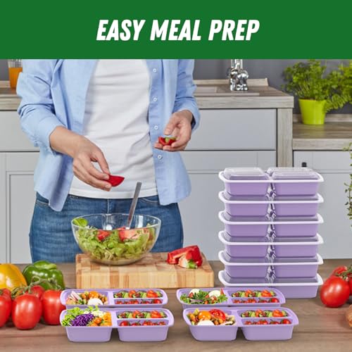 50 Pack (100-Piece) 32 oz Meal Prep Containers Reusable with Lids 3-Compartment, To Go Take Out Plastic Food Storage Containers, Sturdy Leakproof Food Safe, Microwave Freezer Dishwasher Safe, Lilac - My Kitchen Products