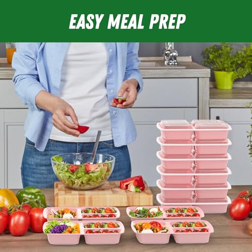 50 Pack (100-Piece) 32 oz Meal Prep Containers Reusable with Lids 3-Compartment, To Go Take Out Plastic Food Storage Containers, Sturdy Leakproof Food Safe, Microwave Freezer Dishwasher Safe, Pink - My Kitchen Products