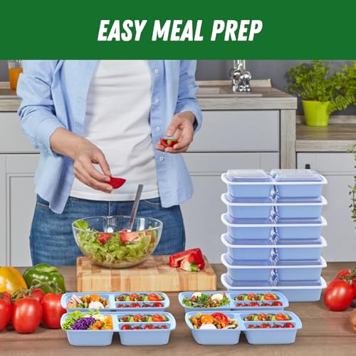 50 Pack (100-Piece) 32 oz Meal Prep Containers Reusable with Lids 3-Compartment, To Go Take Out Plastic Food Storage Containers, Sturdy Leakproof Food Safe, Microwave Freezer Dishwasher Safe, Blue - My Kitchen Products