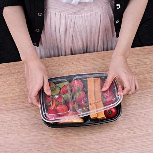 50 Pack (100-Piece) 32 oz Sturdy Leakproof 2-Compartment Meal Prep Containers with Lids, Plastic Food Storage Containers for Lunch, Microwave, Freezer, and Dishwasher Safe Takeout Containers - My Kitchen Products