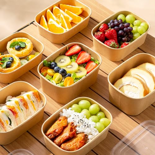 50-Pack 29oz Disposable Kraft Paper Bowls【with Lids and Forks】,Meal Prep Containers Disposable Togo Food Deli Containers for Restaurant Supplies Take Out Containers, Microwave Safe for Hot/Cold Food - My Kitchen Products
