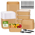50-Pack 29oz Disposable Kraft Paper Bowls【with Lids and Forks】,Meal Prep Containers Disposable Togo Food Deli Containers for Restaurant Supplies Take Out Containers, Microwave Safe for Hot/Cold Food - My Kitchen Products