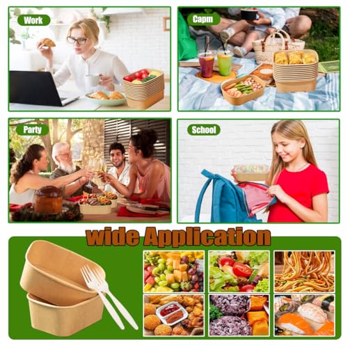 50 Pack 35Oz Disposable Meal Prep Containers With Lids and Forks-Disposable Kraft Paper Bowls-to go food containers-Microwavable and Freezer Safe Take Out Containers for Hot/Cold Food Prep and Salad - My Kitchen Products