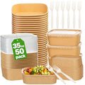 50 Pack 35Oz Disposable Meal Prep Containers With Lids and Forks-Disposable Kraft Paper Bowls-to go food containers-Microwavable and Freezer Safe Take Out Containers for Hot/Cold Food Prep and Salad - My Kitchen Products