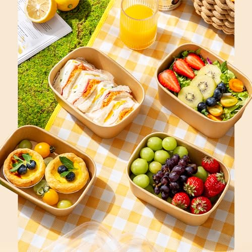 50 Pack 35Oz Disposable Meal Prep Containers With Lids and Forks-Disposable Kraft Paper Bowls-to go food containers-Microwavable and Freezer Safe Take Out Containers for Hot/Cold Food Prep and Salad - My Kitchen Products