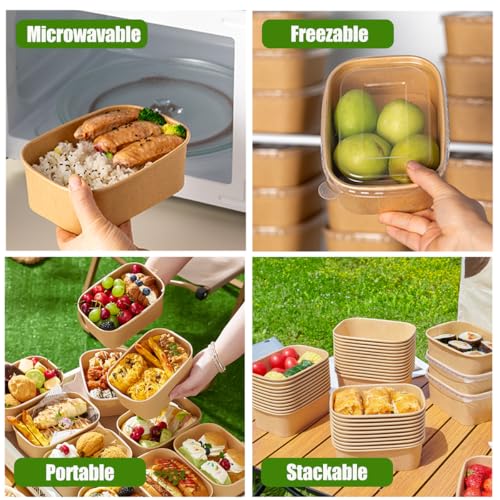 50 Pack 35Oz Disposable Meal Prep Containers With Lids and Forks-Disposable Kraft Paper Bowls-to go food containers-Microwavable and Freezer Safe Take Out Containers for Hot/Cold Food Prep and Salad - My Kitchen Products