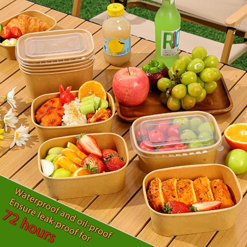 50 Pack 35Oz Disposable Meal Prep Containers With Lids and Forks-Disposable Kraft Paper Bowls-to go food containers-Microwavable and Freezer Safe Take Out Containers for Hot/Cold Food Prep and Salad - My Kitchen Products