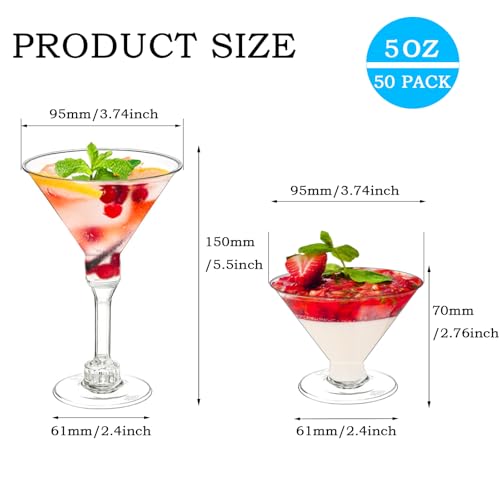 50 Pack Plastic Martini Glasses,5 oz Disposable Cocktail Glasses,Unbreakable Tall Stemed Wine Glasses for Party Wine,Champagne,Margarita - My Kitchen Products