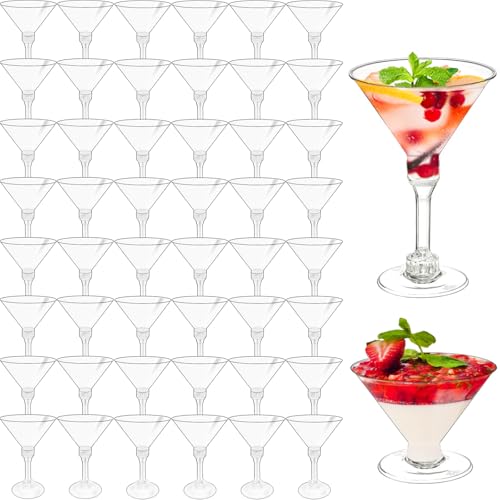 50 Pack Plastic Martini Glasses,5 oz Disposable Cocktail Glasses,Unbreakable Tall Stemed Wine Glasses for Party