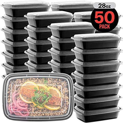 50-Pack Reusable Meal Prep Containers Microwave Safe Food Storage Containers with Lids, 28 oz - 1 Compartment Take Out Disposable Plastic Bento Lunch Box To Go, BPA Free - Dishwasher & Freezer Safe - My Kitchen Products