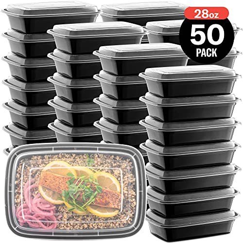 50-Pack Reusable Meal Prep Containers Microwave Safe Food Storage Containers with Lids, 28 oz - 1 Compartment Take Out Disposable Plastic Bento Lunch Box To Go, BPA Free - Dishwasher & Freezer Safe - My Kitchen Products
