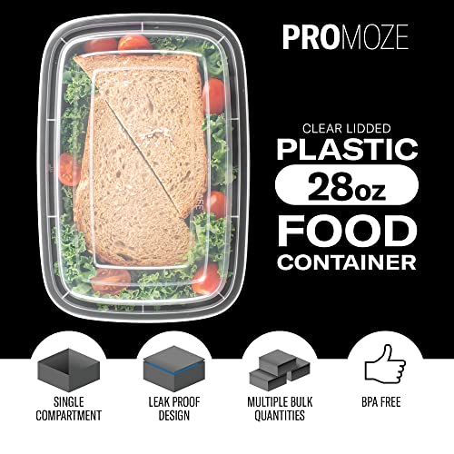50-Pack Reusable Meal Prep Containers Microwave Safe Food Storage Containers with Lids, 28 oz - 1 Compartment Take Out Disposable Plastic Bento Lunch Box To Go, BPA Free - Dishwasher & Freezer Safe - My Kitchen Products