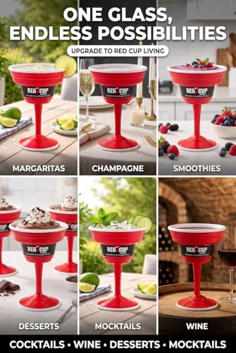 Red Cup Living Reusable Plastic Margarita Glasses with Stem 15 oz – Shatterproof Cocktail Cups, Durable Party Stemware for Pool, Patio & Outdoor,st patricks day accessories & spring break essentials