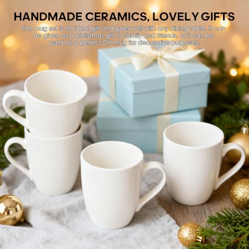 xihihiaa 6 Pack Ceramic Coffee Mugs Set, 12 OZ Porcelain Coffee Cups with Handle, Hot Tea, Americano, Mocha, Milk, Latte, Snow, Dishwasher and Microwave Safe, Set of 6 White