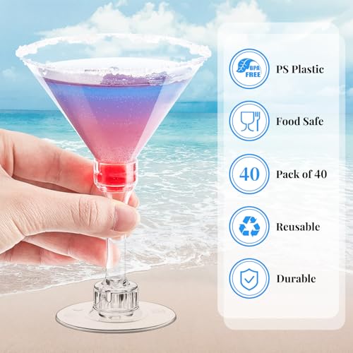 TOFLEN 40 Pack Plastic Martini Glasses 5 Oz Disposable Tall Mini Cocktail Cups Plastic Margarita Glasses Perfect for Spring Party, Birthday, Wedding, Easter