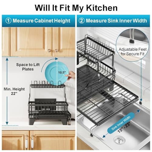 GSlife Large 2 Tier Dish Drying Rack - Expandable Over Sink & Counter Use