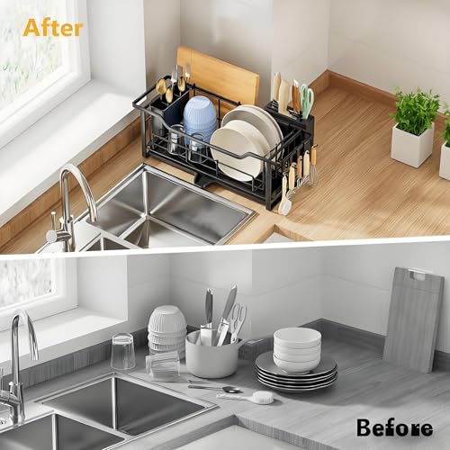 AIDERLY Narrow Dish Drying Rack Dish Drainer, Black