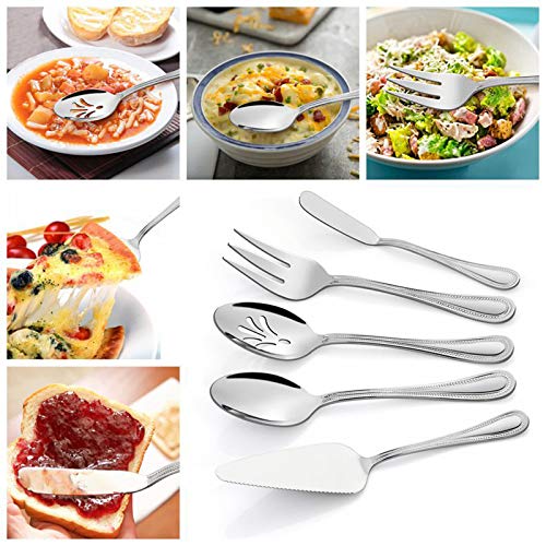 HaWare 65-Piece Silverware Set with Serving Utensils, Stainless Steel Flatware Service for 12, Pearled Edge Tableware Cutlery for Home Restaurant Party, Mirror Polished, Dishwasher Safe