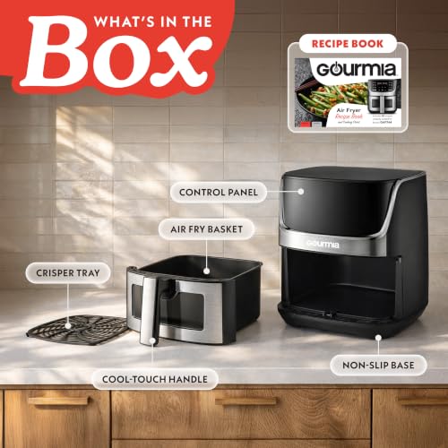 Gourmia Air Fryer - 7 Qt Large Capacity with LED Display, 12 One-Touch Presets, FryForce 360° Technology, Nonstick Dishwasher-Safe Basket & Crisper Tray, Stainless Steel