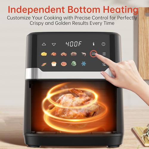 VUSIGN Air Fryer 6.8QT, 10-in-1 Functions Airfryer with Visible Window, 400°F Fast Heating & Adjustable Bottom Heater for Crispier Results, Nonstick & Dishwasher-Safe Basket, 1700W, Black