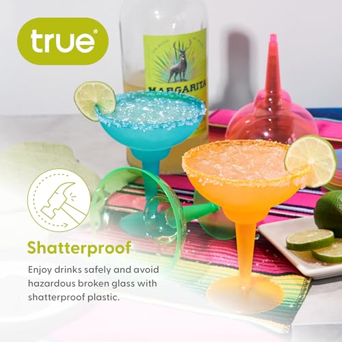 True Plastic Margarita Glasses Disposable, Margarita Cups 12 oz – Colorful Neon Plastic Cups for Pool, Beach, BBQ, Holiday & Party Use, Indoor & Outdoor, Birthday Party Supplies, Set of 12, Multicolor
