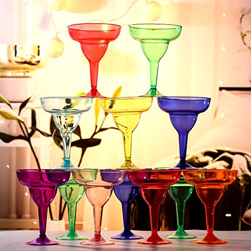 48 Packs Plastic Clear Margarita Glass Cups Bulk 8 Colors 12 oz Disposable Cinco De Mayo Party Decoration for Fun Taco Party and Mexican Decor, Neon Cocktail Cups for Carnivals, Dia De Muertos
