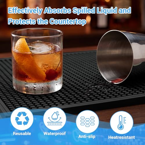 ZJWZLG Bar Mat - Premium 18"X12" Rubber Bar Mats for Countertop, Non-slip Dish Drying Pad & Bartender Mat with for Fast Drying, Ideal Bar Tools for Home Bar, Cocktail Set, And Kitchen Use(Black)