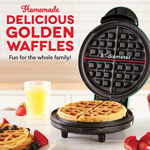 Dash Express Waffle Maker -Electric Waffle Maker for Creative Homemade Treats - Dual Nonstick Cooking Surfaces, Easy Food Release & Quick Cleanup - Compact, Space-Saving Design - 8 Inches - Aqua
