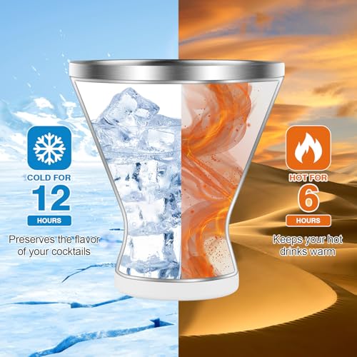 Yagady Stainless Steel Martini Tumbler with Lid & Cuttable Silicone Straw - 10oz Vacuum Sealed Insulated Martini Glass - Elegant Design Margarita Glass for Perfectly Chilled Drinks (Red)