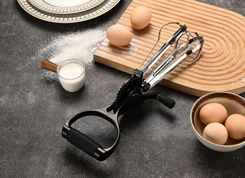 Fox Run Stainless Steel Manual Hand Mixer, Black Retro Style Egg Beater