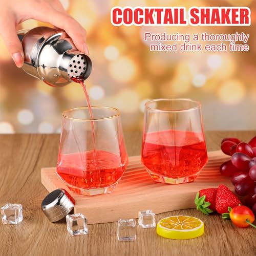 Nitial 9 Pcs Bar Cocktail Shaker Professional Stainless Steel Martini Drink Mixer Built-in Strainer for Bartending No Leaks Boston Shaker for Bar Party Drink Tool(Silver,8 oz)