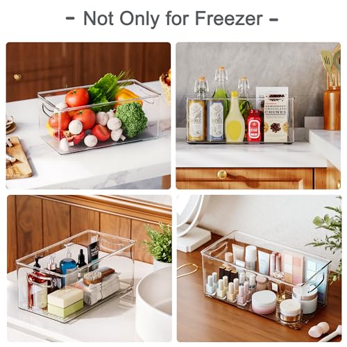 Heyuzb 8 PACK Freezer Organizer Bins Fridge Organizers and Storage Stackable Refrigerator Organizers Bins with Side Handles Clear Storage Bins for Pantry, Under Sink, Kitchen Cabinet