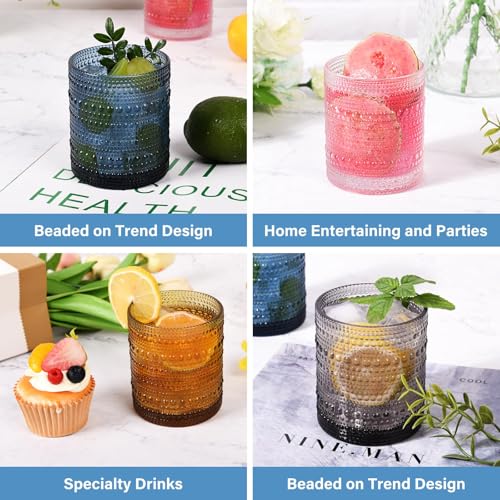 JPPSUJJ Cocktail Glasses 10 oz Hobnail Drinking Glasses Set of 6, Vintage Glassware, Textured Glass Cups Bubble Glasses Water Glasses Old Fashion Jupiter Glasses Set, clear