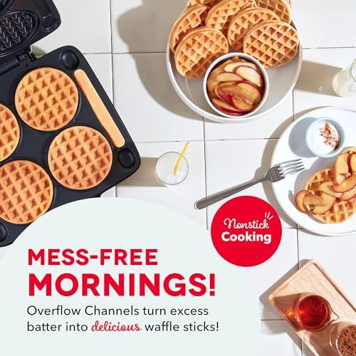 Dash Multi Mini Waffle Maker - Makes Four Waffles at Once for Family Breakfasts - Dual Nonstick Heating Plates & Easy-Release Surface - Compact & Fast-Heating - Graphite